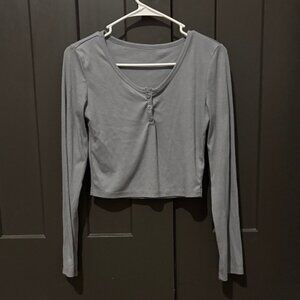 SHEIN Charcoal Buttoned Long Sleeve Blouse
